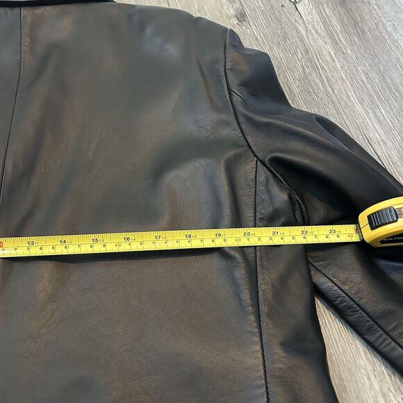 Womens Black Genuine Leather Jacket Size XL Three Buttons Pockets Massini coat - Picture 6 of 6